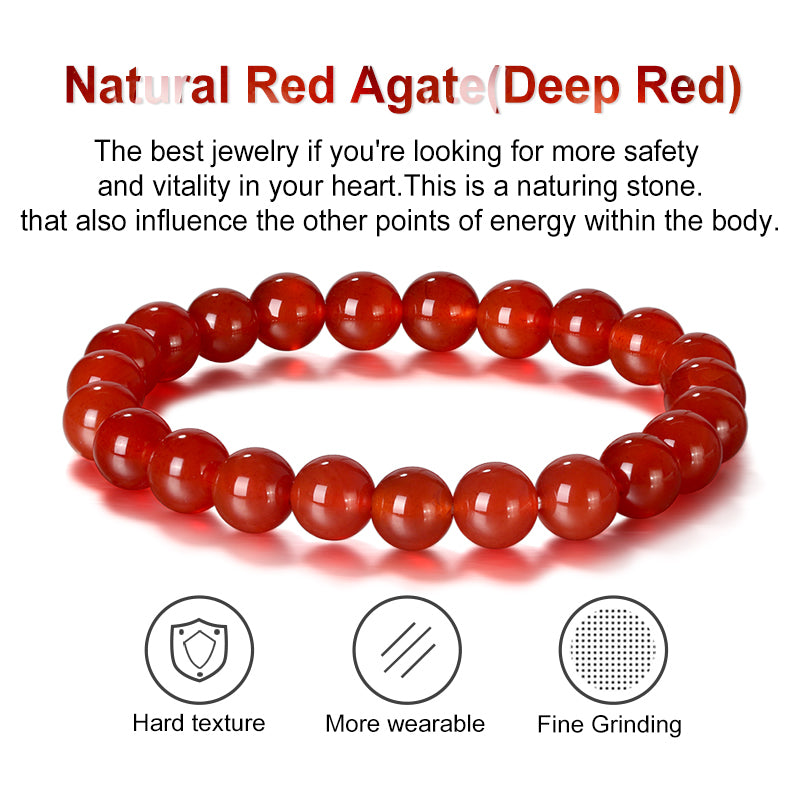 NATURAL STONE BRACELET - Red Agate (Deep Red) - إسوارة