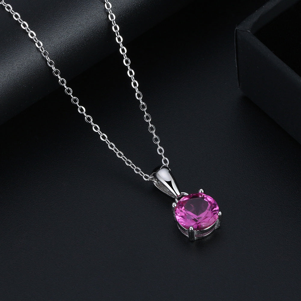 Brilliant Cut Necklace - Ruby Color July Birthstone - سلسال