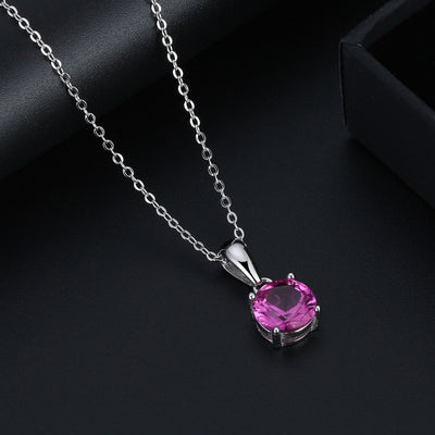 Brilliant Cut Necklace - Ruby Color July Birthstone - سلسال
