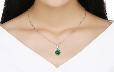 Brilliant Cut Necklace - Emerald Color May Birthstone - سلسال