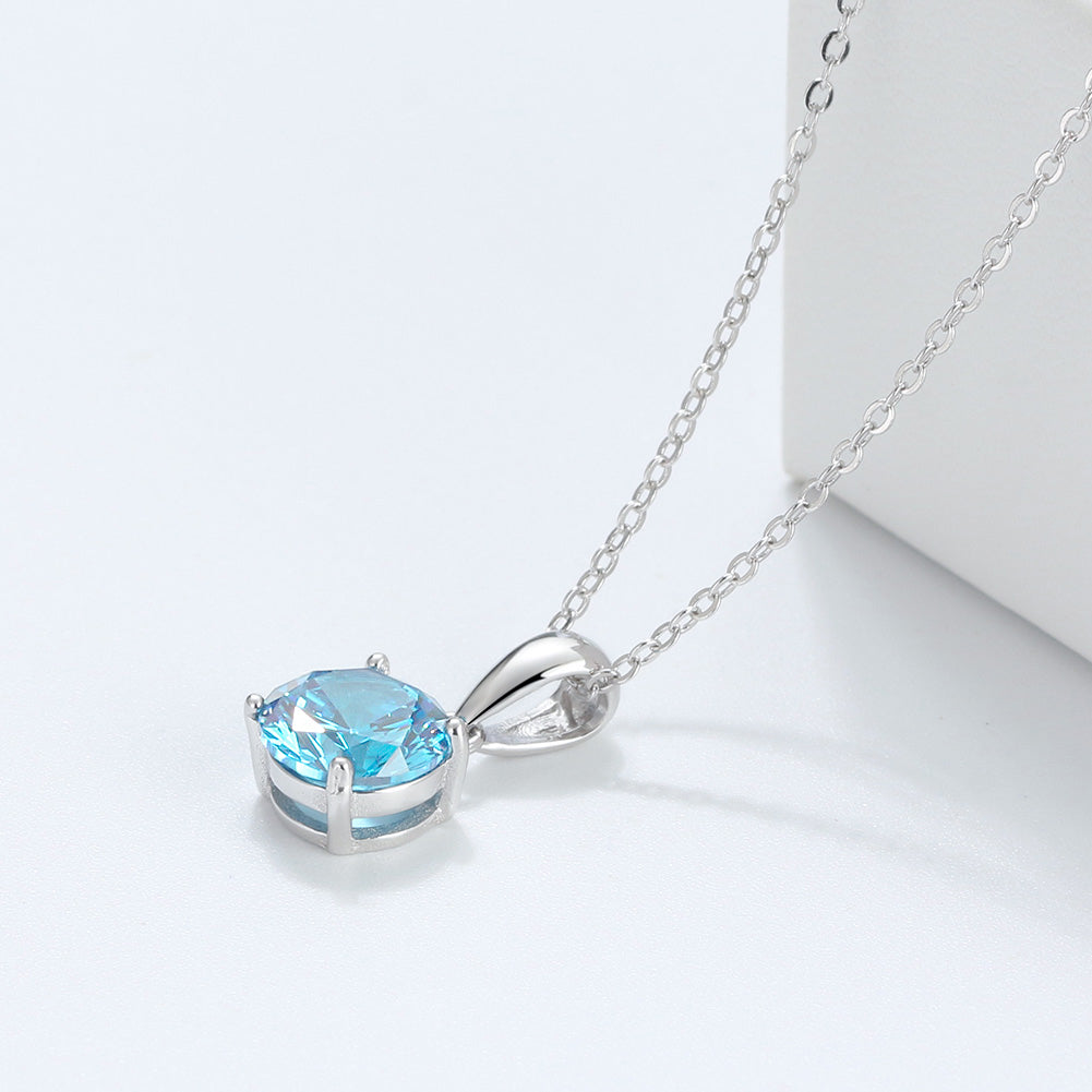 Brilliant Cut Necklace - Aquamarine Color March Birthstone - سلسال