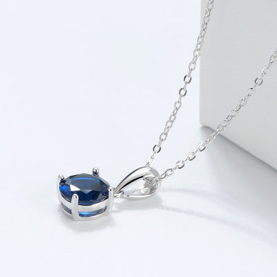 Brilliant Cut Necklace - Sapphire Color September Birthstone - سلسال